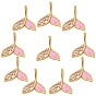 10Pcs Brass Micro Pave Plum Cubic Zirconia Pendants, with Enamel and Shell, Long-Lasting Plated, Mermaid