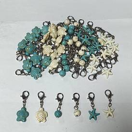 Decoraciones colgantes de turquesa sintética, con broches de langosta de la aleación de la garra, tortuga/estrella de mar/redonda