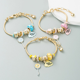 Stylish Alloy Bracelet with Crystal Beads and Key Charm - High Quality Fashion Accessory