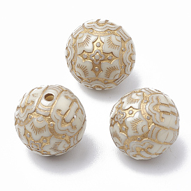 Perles acryliques plaquées, métal enlacée, ronde, plaqué or