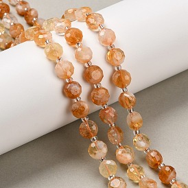 Нагретые нити из натуральных цитриновых бусин, плоско-круглые, граненые, с бисером