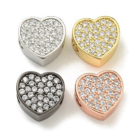 Rack Plating Brass Micro Pave Cubic Zirconia Beads, Long-Lasting Plated, Lead Free & Cadmium Free, Heart