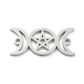 304 Stainless Steel Hollow Connector Charms, Triple Moon with Star
