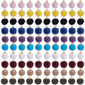 Faux Mink Fur Covered Pendants, with Golden Tone Brass Pendant Bails, Round
