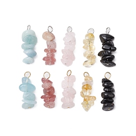 10Pcs 5 Colors 12 Constellation Mixed Gemstone Pendants, Chip Charms with 304 Stainless Steel Loops, Golden & Stainless Steel Color