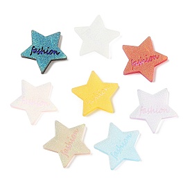 Translucent Resin Cabochons, AB Color Plated, Star with Word Fashion