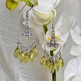 Винтажные серьги-люстры из сплава в форме сердца со слезинкой, античное серебро