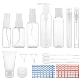 DIY Cosmetics Storage Containers Kits, with Plastic Spray Bottle & Cosmetics Cream Jar & Funnel Hopper & Dropper & Refillable Bottles and Label Paster
