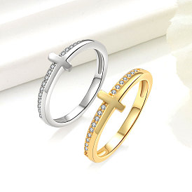 Кольца для женщин с микропаве из латуни и прозрачными кубическими цирконами, крестик