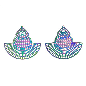 Ion Plating(IP) 304 Stainless Steel Filigree Big Pendants, Etched Metal Embellishments, Dress