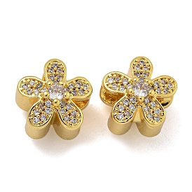 Rack Plating Brass  Micro Pave Cubic Zirconia Beads, Long-Lasting Plated, Cadmium Free & Lead Free, Flower