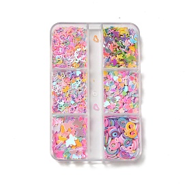 6 Style Ornament Accessories PVC Plastic Paillette/Sequins Beads, No Hole/Undrilled Beads, Butterfly/Star/Heart/Umbrella/Ring