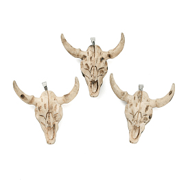 Resin Pendants, Cattle Head Shaped Charms with Brass Snap on Bails