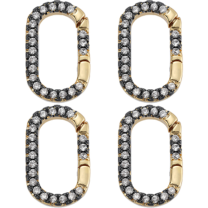 4шт. латунные микропаве прозрачные кубические циркониевые кольца пружинного затвора, долговечный, без свинца и без кадмия, стойки покрытие, овальные