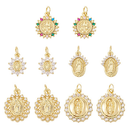 10 шт 5 стили латунные подвески из микропаве с фианитом, без свинца и без кадмия, долговечный, стойки покрытие, с целью перехода в кольце, разнообразные