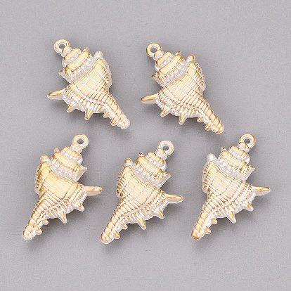 CCB Plastic Pendants, Conch Charms, Golden Metal Enlaced