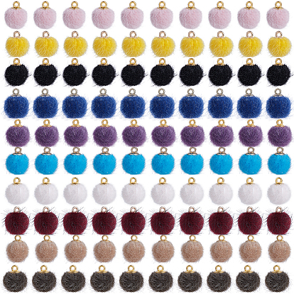 Faux Mink Fur Covered Pendants, with Golden Tone Brass Pendant Bails, Round