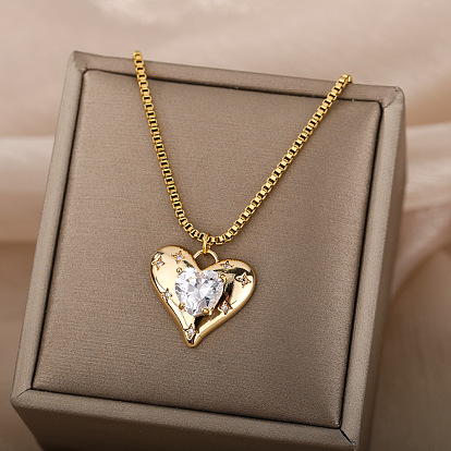 Minimalist Heart Necklace with Zirconia and OT Clasp Chain Pendant