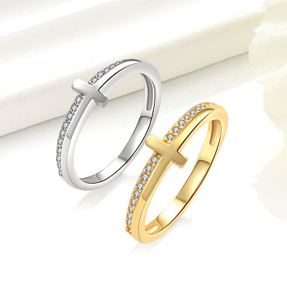 Кольца для женщин с микропаве из латуни и прозрачными кубическими цирконами, крестик