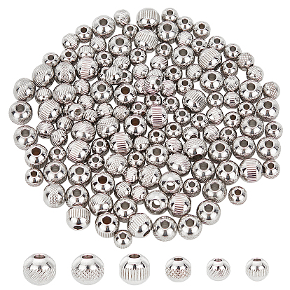 6styles 304 perles en acier inoxydable, ronde