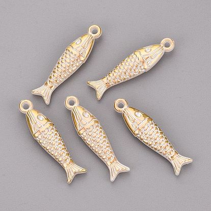 CCB Plastic Pendants, Fish Charms, Golden Metal Enlaced