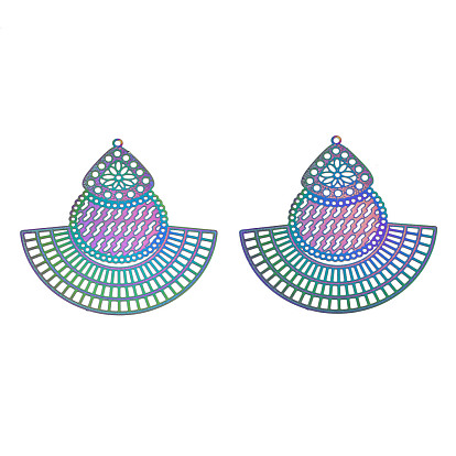 Ion Plating(IP) 304 Stainless Steel Filigree Big Pendants, Etched Metal Embellishments, Dress