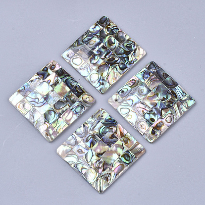 Single-Sided Natural Abalone Shell/Paua Shell Pendants, with Freshwater Shell Back, Rhombus