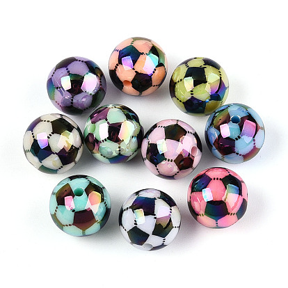 Непрозрачные акриловые бусины с УФ-покрытием, радужный, футбол
