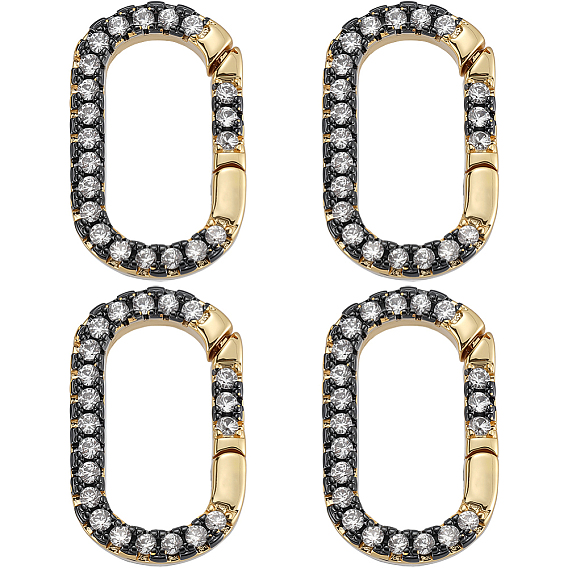 4шт. латунные микропаве прозрачные кубические циркониевые кольца пружинного затвора, долговечный, без свинца и без кадмия, стойки покрытие, овальные