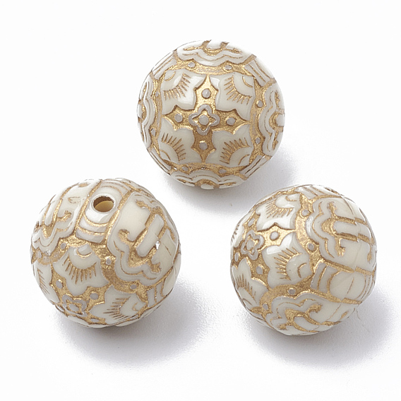 Plating Acrylic Beads, Metal Enlaced, Round, Golden Plated