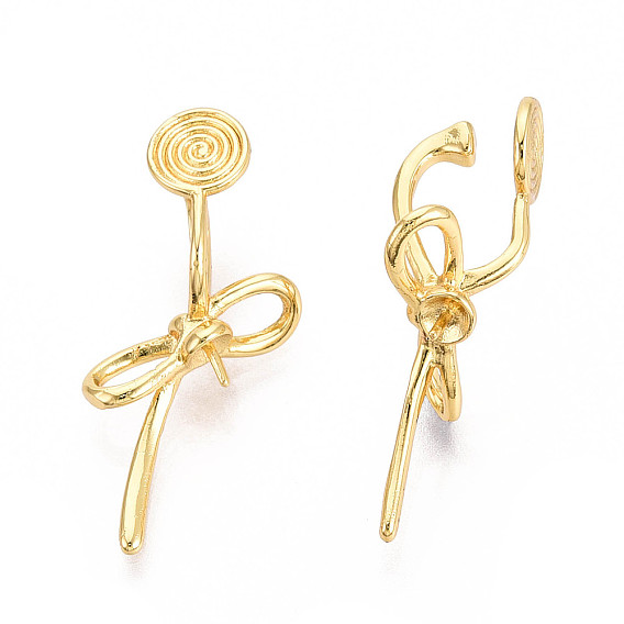 Фурнитура для сережек-клипс в виде банта из латуни для полупросверленных бусин