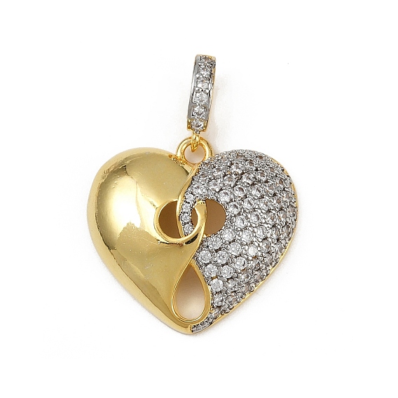 Латунные подвески в форме сердца с микропаве из прозрачных кубических цирконий, без кадмия и без свинца, стойки покрытие, долговечный