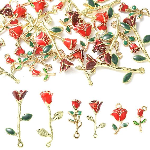 Подвески из сплава , с эмалью, большой цветок розы, темно-красный