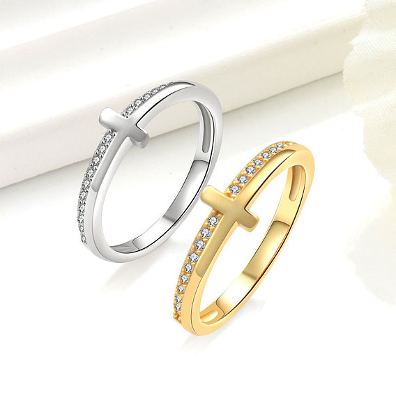 Кольца для женщин с микропаве из латуни и прозрачными кубическими цирконами, крестик