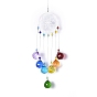 Crystals Chandelier Suncatchers Prisms Chakra Hanging Pendant, with Iron Cable Chains & Links, Glass Beads and Rhinestone, Flar Round
