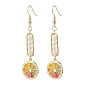 Shell Pearl with Enamel Lemon Dangle Earrings, 304 Stainless Steel Long Drop Earrings for Women
