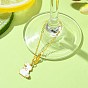 Alloy Enamel Rabbit Cup Pendant Decorations, with Brass Flat Oval Cable Chains