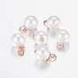 Plastic Pearl Charms, with Iron Findings, Round, Rose Gold