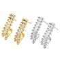 Brass Stud Earring Findings, Cadmium Free & Nickel Free & Lead Free, with Clear Rhinestone & Horizontal Loops