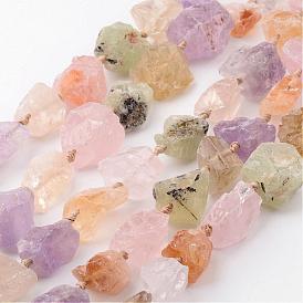 Brins de perles de pierres précieuses mélangées brutes naturelles, quartz rose et améthyste et préhnite et quartz, nuggets