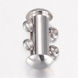 304 Stainless Steel Slide Lock Clasps, Peyote Clasps, 2 Strands, 4 Holes, Tube
