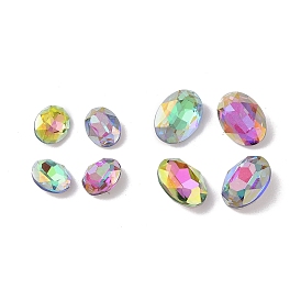 Glass Rhinestone Cabochons, Flat Back & Back Plated, Faceted, Oval