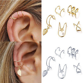 Copper ear clip set 5 pieces creative personality double C cartilage U-shaped double-layer non-pierced earrings
