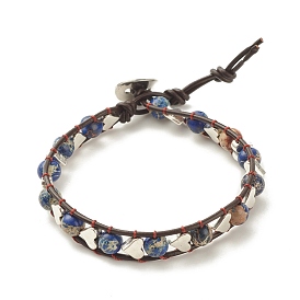 Natural Imperial Jasper(Dyed) Beaded Bracelet with Alloy Heart, Gemstone Braided Jewelry for Women