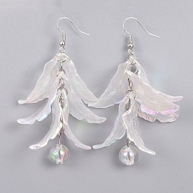 Eco-Friendly Transparent Acrylic Dangle Earrings, with Brass Earring Hooks