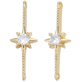 8шт. латунные подвески-соединители с прозрачным кубическим цирконием, долговечный, бар со звездой