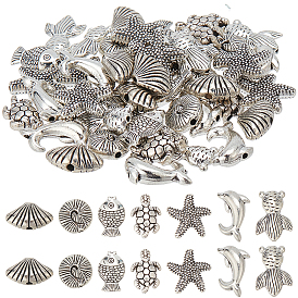 70шт 7 стиль океан тема тибетский стиль сплава бусины наборы, дельфин, черепаха, золотая рыбка, ракушка и морская звезда