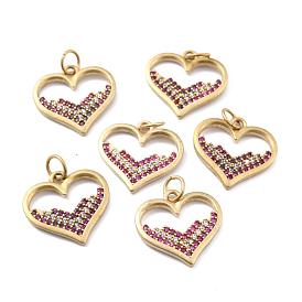 Pendentifs en laiton zircon cubique transparent, avec des anneaux de saut, cœur