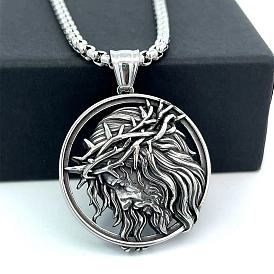Stainless Steel Jesus Portrait Pendant Necklaces for Men