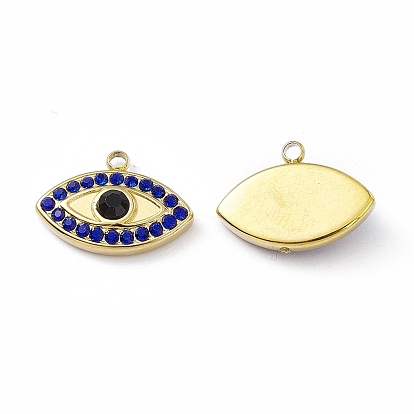 Vacuum Plating 201 Stainless Steel Pendants, with Rhinestone, Real 18K Gold Plated, Eye Charms